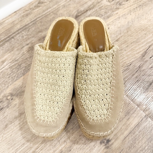 Zara Tan Crochet Platform Mule Espadrille Slip on, Size 8.5 - Picture 2 of 12